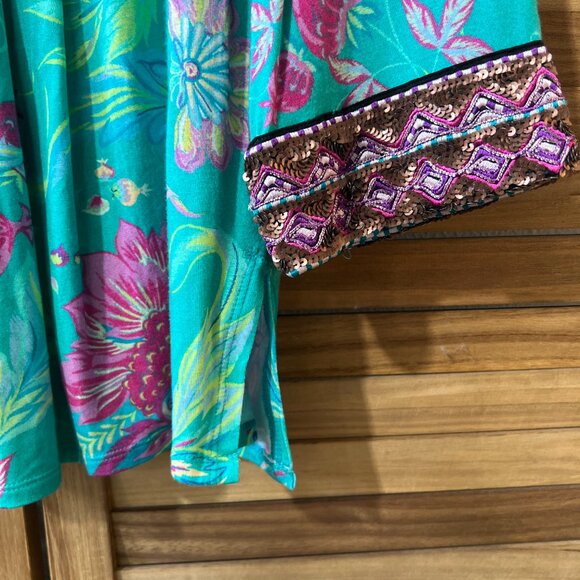 Soft Surroundings Maddalena Embroidered Beaded Tunic Blouse Top MP Turquoise - Picture 12 of 15